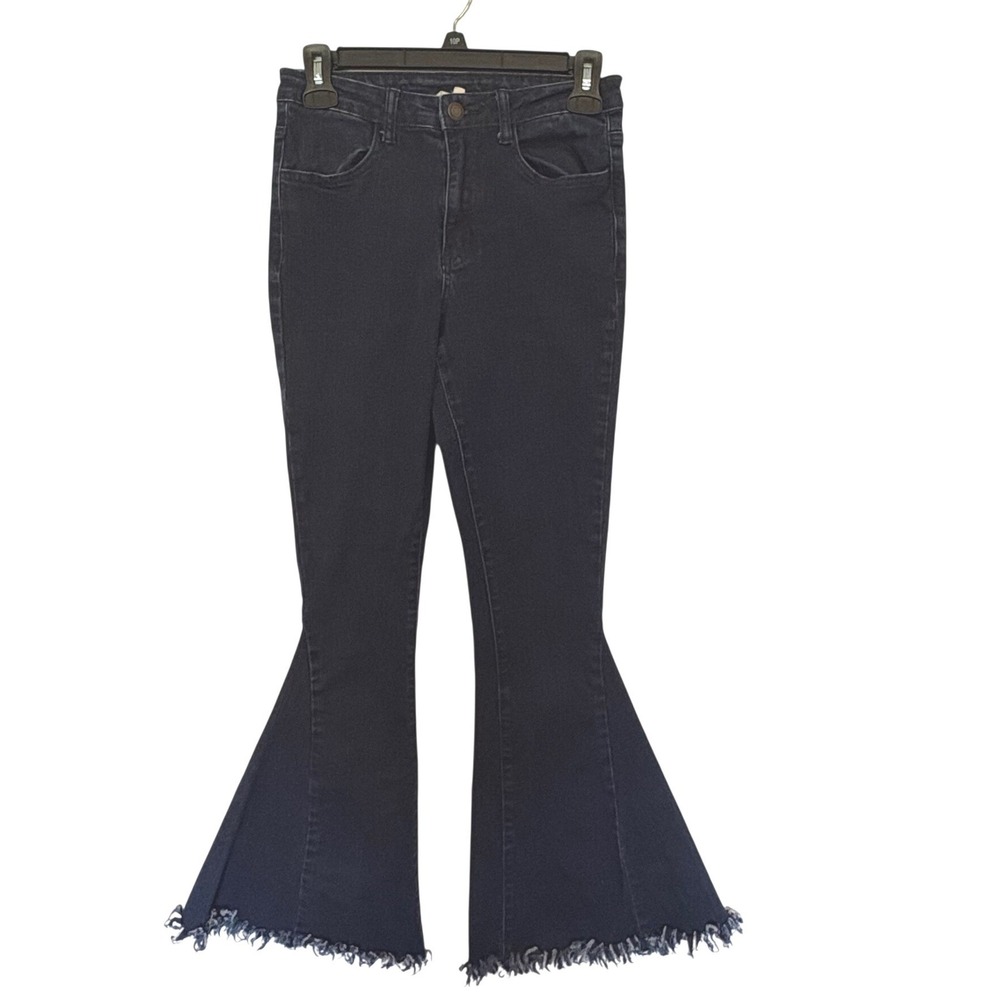 Altar'd‎ State XS Dark Wash Extreme Bell Bottom Jeans Boho Western Flare Frayed